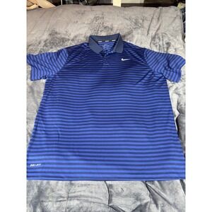 NIKE GOLF DRI-FIT Men's XL Blue Striped Short Sleeve Polo Shirt